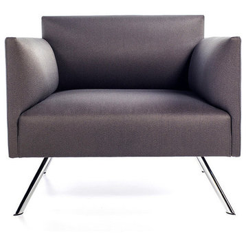 Led Lounge Chair, Oslo Blue Fabric, Polished Chrome Base