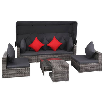 vidaXL Patio Furniture Set 7 Piece Patio Sofa Set with Side Table Rattan Gray