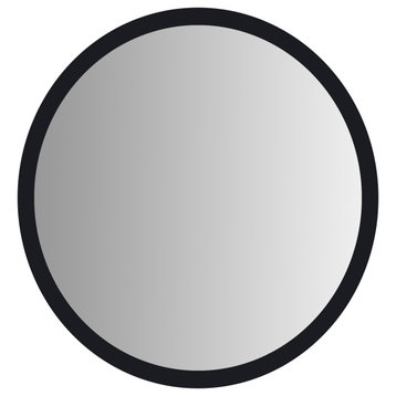 28" Round Wooden Floating Beveled Wall Mirror, Black