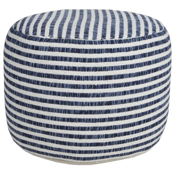 Blue and White Woven Stripe Pouf Ottoman