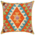 Bareens Designer Rugs - Bohemian Turkish Inez Hand Woven Kilim Throw Pillow - Embellish your home with this timeless casual chic handmade Southwestern Kilim throw pillow covers made with and cotton. Constructed on a loom by Nomad Turkman people with hand spun and Natural Vegetable dyes these beautiful Kilim pillow covers are known for their beautiful repetitive geometrical, naturalistic floral and traditional patterns yet still giving it a moden look. Masterfully artisan-crafted on traditional Kilim looms with a contemporary fashion palette producing bold intricate sharp patterns making them a standout piece in any decor.