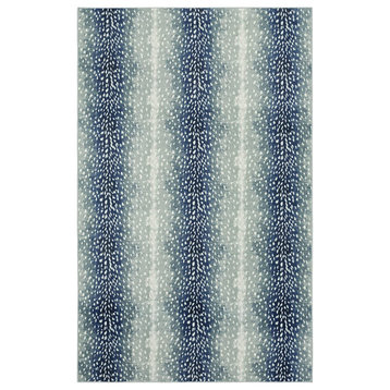 Farmhouse Area Rug, Antelope Patterned Polyester With Rectangular Shape, Blue