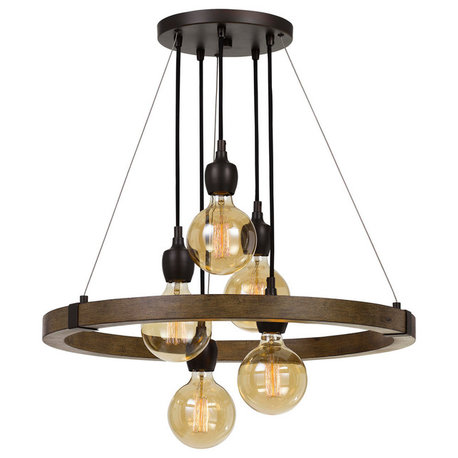 Martos 30.75" Metal And Wood Chandelier, Wooden Finish