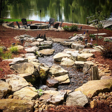 Pondless Water Feature/Flagstone Patio and Fire Pit/Mossrock Seating Wall