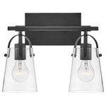 Hinkley Lighting - Foster Two Light Vanity in Black - Clean and airy  Foster breathes composed simplicity into a bath space. Softly tapered clear glass  suspended from an arched handle  adds pizzazz to its transitional shape. Ideal for filament bulbs.&nbsp