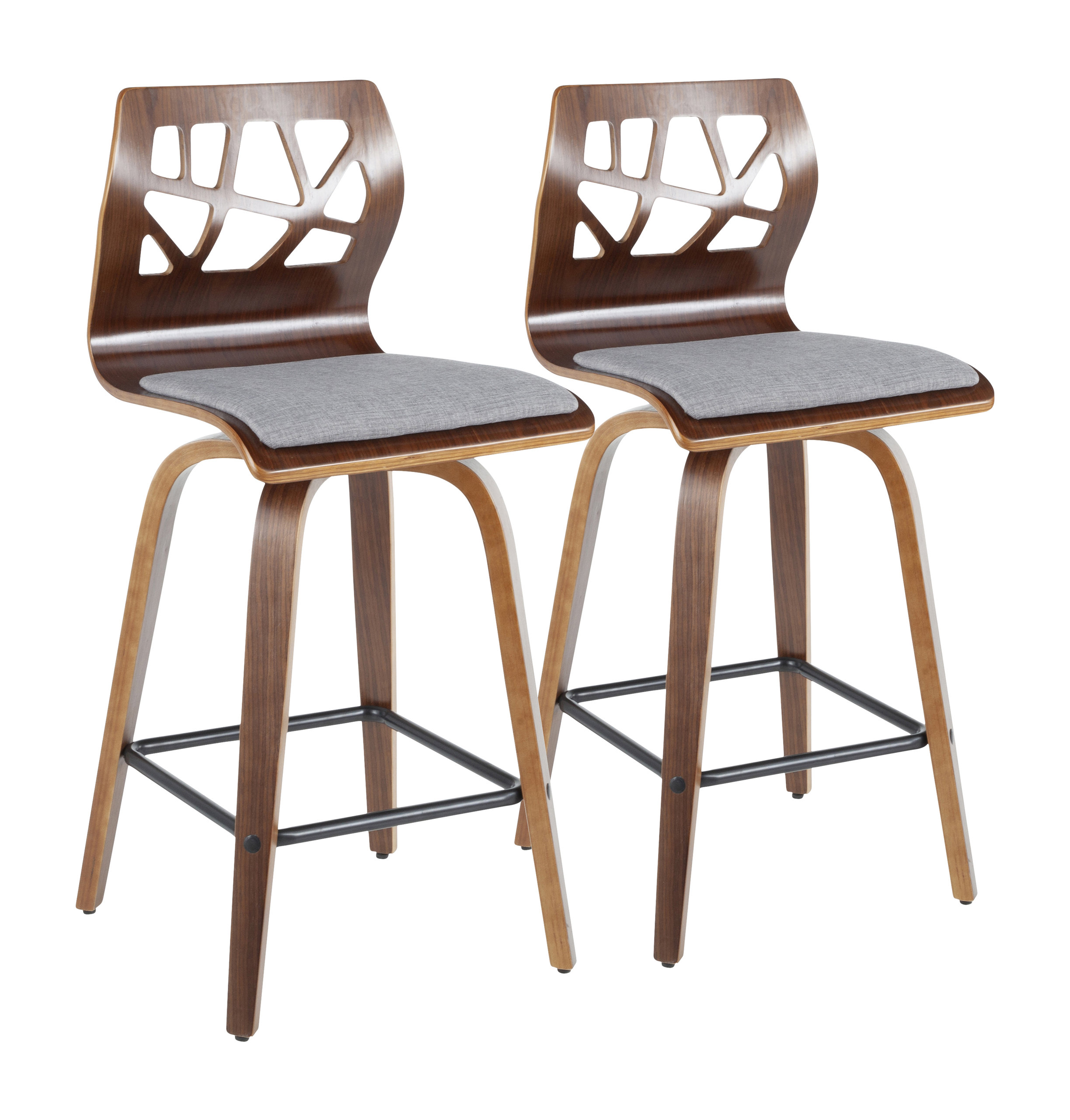 Folia Counter Stool, Set of 2, Light Gray Fabric