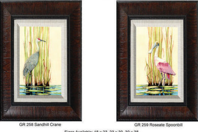 Framed Art Gene Rizzo  "Sandhill Crane/Roseate Spoonbill