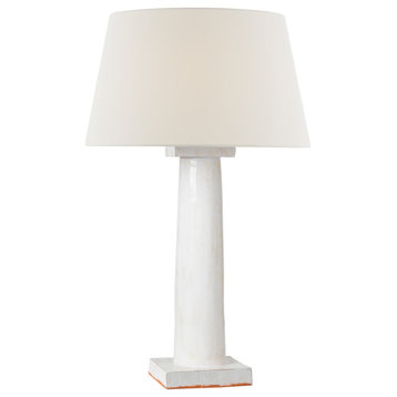 Colonne Large Balustrade Table Lamp in Glossy White Crackle with Linen Shade