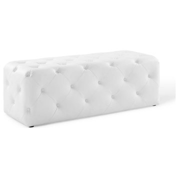 Anthem 48" Tufted Button Entryway Faux Leather Bench, White