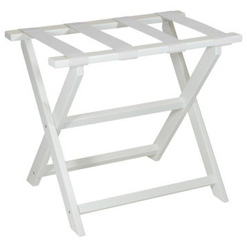 HomeRoots Earth Friendly White Folding Luggage Rack With White Straps