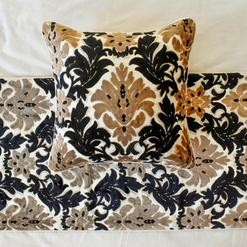 Decorative Brown velvet Twin 53"x18" Bed Runner, Damask Victoria