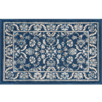 Shiloh Traditional Floral Dark Blue Scatter Mat Rug, 2'x3'