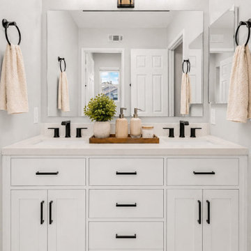 Placentia Bathroom Remodel with White Shaker Double Vanity & Quartz Countertop