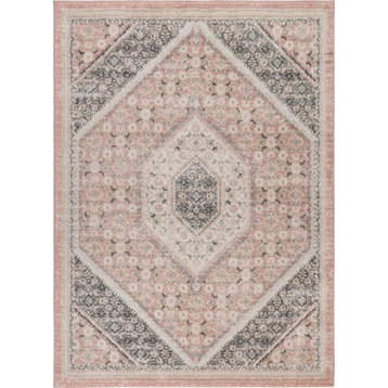 Soft Pink and Gray Oriental Area Rug, 7'9"x9'5"