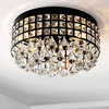 Meredith 3-Light Crystal Drops and Metal LED Flush Mount, Black/Clear, Width: 14
