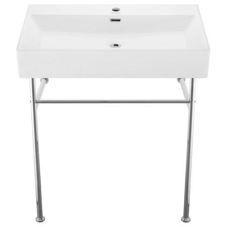 Claire 30" Ceramic Console Sink White Basin Chrome Legs