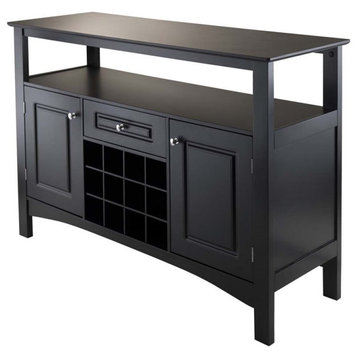 Winsome Jasper Transitional Wood Buffet Table with Wine Storage in Black