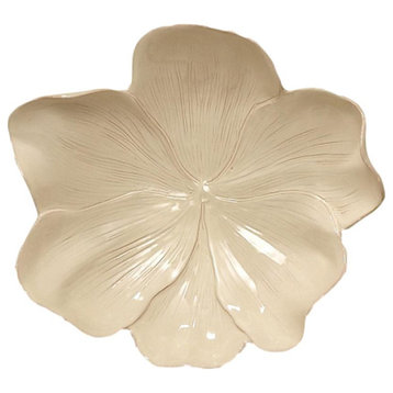 Elegant Ivory Wall Flower Sculpture 14" Bowl Leaves Blossom Magnolia Ceramic