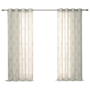 Circular Medallion Linen Blend Curtains, Sage, 52"x84"