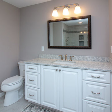 Contemporary Latte Vanity finish Bath Remodel w/ Bliss Mosaic tile wall accent