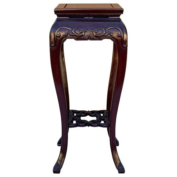 Oriental Square Red Brown Mahogany Stain Plant Stand Pedestal Table Hws1628