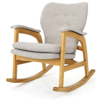 GDF Studio Bethany Mid Century Fabric Rocking Chair, Wheat