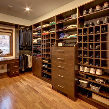 Large Custom  Walk-In Closet in Chocolate Pear Tree Finish
