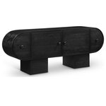 Meridian Furniture - Harlow Solid Wood And Oak Veneer Sideboard/Buffet, Black - Relax knowing the things you need most are tucked out of sight and within easy reach with this Harlow black sideboard/buffet. Its rich black finish and oak veneer, crafted from a mix of solid wood and MDF, embody art deco elegance. Featuring natural wood grain variation, each piece is uniquely beautiful. Multiple drawers with an attractive pull offers discreet storage, blending practicality with timeless design. Enhance your living space with this sophisticated accent that combines function with exquisite craftsmanship.