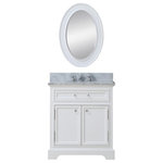 Water Creation - Derby White Bathroom Vanity, Pure White, 30" Wide, One Mirror, One Faucet - Add a touch of sophistication to your bathroom with the Derby Double Vanity which includes an attractive matching mirror. Featuring an undermount oval-shaped ceramic sink, solid brass hardware and tempered glass knobs and pulls, no detail was overlooked in the making of this piece. With a Carrara white marble countertop and multiple drawers and cupboards, this vanity offers ample storage while being stylish. This charming white-colored bathroom vanity with matching framed mirror combines innovative craftsmanship with a timeless design and is unmistakably sophisticated. Water Creation creates luxurious pieces that are classically inspired and detail-oriented.