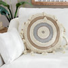 Round Beige, Cream, and Gray Striped Decorative Throw Pillow