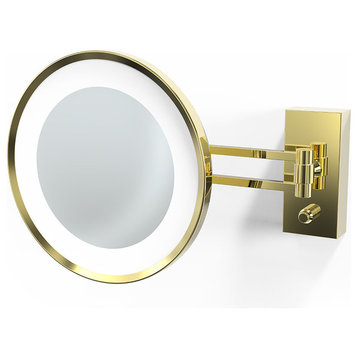 Smile Hard Wired LED Lighted 5x Magnifying Mirror, Gold