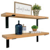Rustic Pine Wood Industrial Bracket Floating Shelves Set of 2, Walnut, 36"