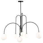Artcraft - Comet LED Chandelier, Semi Matte Black - A perfect compliment to any environment is the airy and clean looking "Comet" collection. This series can definitely be a focal point but not distracting. This collection features thin matte black arms and spherical white glassware. This glass is illuminated by bright G9 LED bulbs. 6 light chandelier shown but also has a stunning double type matching pendant.