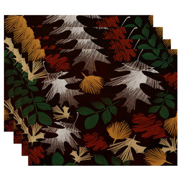 Watercolor Leaves Floral Print Placemat, Set of 4, Brown