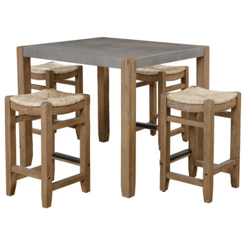 Newport 5-Piece Dining Set With 4-Stools, 36"H Wood Counter-Height Table