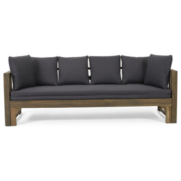 Camille Beach Outdoor Extendable Acacia Wood Daybed Sofa, Dark Gray/Gray Finish