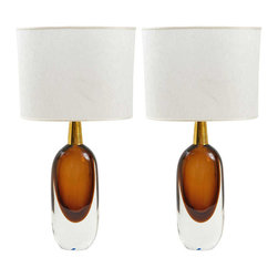 Seguso "Sommerso" Murano Glass Signed Table Lamps - Table Lamps