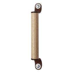 Walnut Studiolo - Leather and Wood Handle, The Sellwood, Dark Brown, 9.5" Center-to-Center, Nickel - Cabinet And Drawer Handle Pulls