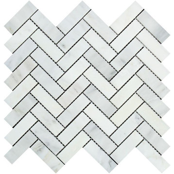 Oriental White Marble Herringbone Mosaic, 1 X 3 Polished