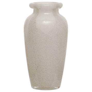 5.5 Inches Round Art Glass Vase, White and Grey