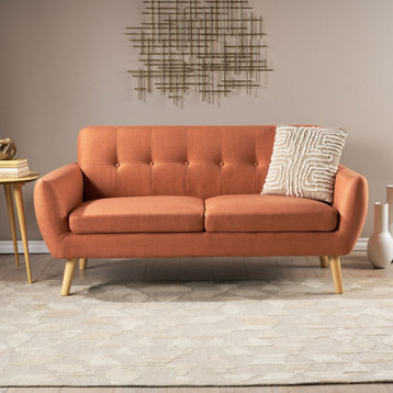 GDF Studio Joseline Mid Century Modern Petite Fabric Sofa, Burnt Orange