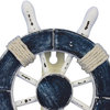 Rustic Dark Blue and White Decorative Ship Wheel With Hook 6'', Wooden