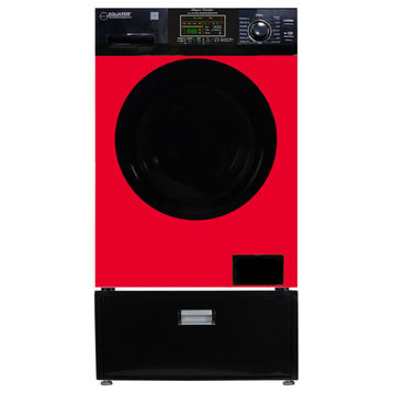 Equator Compact 110V Vented/Ventless Combo Washer Dryer 1400 RPM + Pedestal, Red/Black