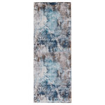 Jaipur Living - Vibe Comet Abstract Blue and Brown Area Rug, Blue and Brown, 3'x8' - The Borealis is a stellar study in color, movement, and texture. The Comet rug features a watercolor abstract effect in rich tones of blue, gray, white, gold, and taupe. Made of durable polypropylene, this vibrant power-loomed rug is easy-care and perfect for high-traffic rooms in the home.