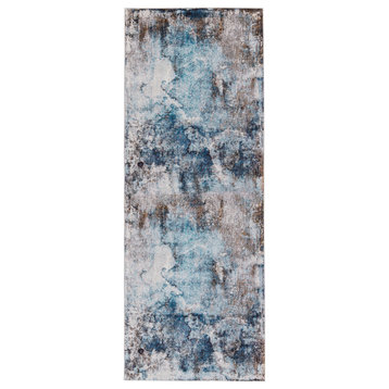 Vibe Comet Abstract Blue and Brown Area Rug, Blue and Brown, 3'x8'