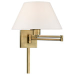 Livex Lighting - Livex Lighting Antique Brass 1-Light Swing Arm Wall Lamp - Add this versatile swing arm wall lamp bedside or above a favorite reading chair to enjoy more light where you need it. The antique brass finish is transitional while the off-white fabric shade offers subtle texture.