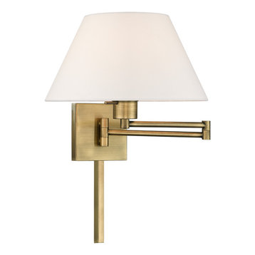1 Light Swing Arm Wall Lamp, Antique Brass