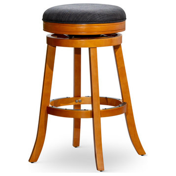 DTY Indoor Living Creede Backless Swivel Stool, 24" or 30", Natural/Charcoal Fabric, 30" Bar Stool