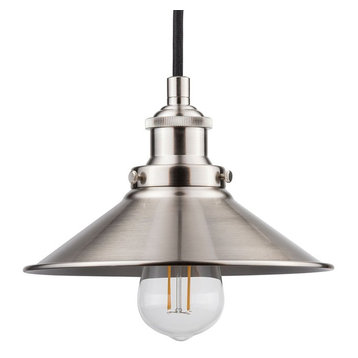 Andante Industrial Factory Pendant With LED Bulb, Brushed Nickel