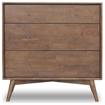 Pemberly Row Mid-Century Modern 3-Drawer Solid Wood Dresser in Brown